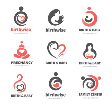 Birth, pregnancy, family and baby care logos and symbol collection. Vector design