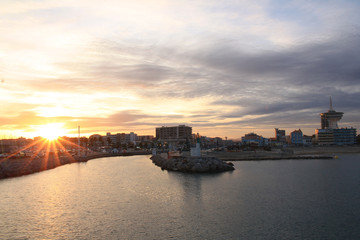 Sunset in Palavas les flots, a seaside resort of the Languedoc coast, France