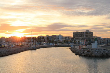 Fototapeta premium Sunset in Palavas les flots, a seaside resort of the Languedoc coast, France