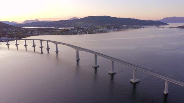 A Huge Box Girder Bridge over Tresfjord in Norway at Sunset