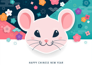 Obraz na płótnie Canvas Happy Chinese new year design. 2020 Rat zodiac. Cute mouse cartoon. Vector illustration and banner 