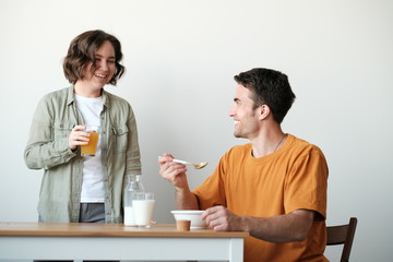 couple having breakfast in the morning at home