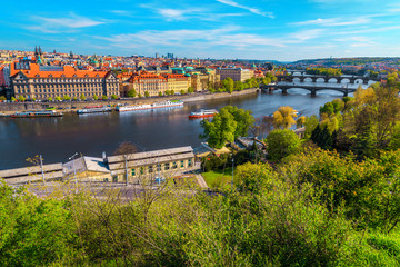 Spectacular cityscape panorama with bridges and river, Prague, Czech Republic