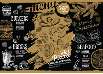 Christmas menu. Restaurant menu. Hand drawn illustration