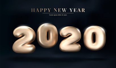 Gold 2020 numbers Happy New Year on a dark background. Creative element for design luxury cards invitations party for the New Year 2020 and Christmas Modern design. Festive invitation card Vector.