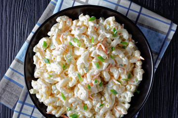close-up of macaroni salad in a bowl