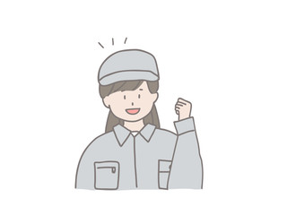 作業服帽子女性ポーズ　ガッツポーズ