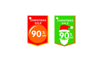 creative and uniq sale tags set vector badges template, up to 90 %, percent sale label symbols, discount for christmas,sticker promotion flat icon , emblem with bulb and santa claus