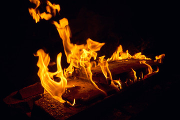 Bright, strong fire. A fire is burning. Tongues of flame