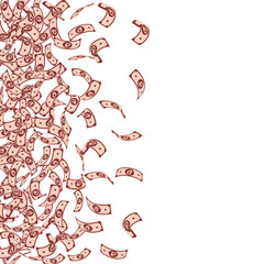 Russian ruble notes falling. Small RUB bills on wh