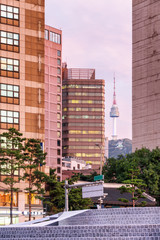 Evening view of modern buildings at downtown of Seoul