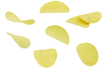Potato chips isolated on white background with clipping path