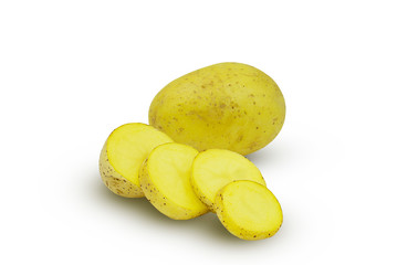 Fresh potato slice isolated on white background with clipping path