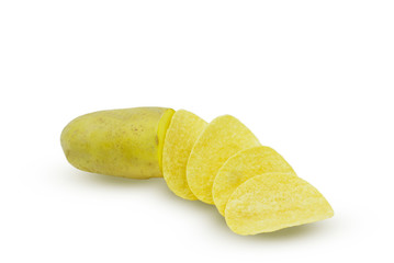 Potato slice and Potato ship isolated on white background with clipping path