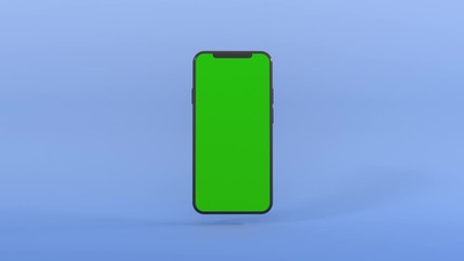 3D realistic computer render mobile phone with green screen rotate from left to right. 4k seamless loop animation with commercial use screen on phone.