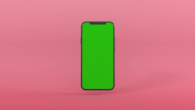 3D realistic computer render mobile phone with green screen rotate from left to right. 4k seamless loop animation with commercial use screen on phone.
