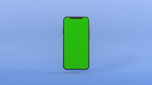 3D realistic computer render mobile phone with green screen rotate from left to right. 4k seamless loop animation with commercial use screen on phone.