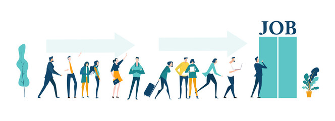Business people queueing for the job. Employee and cares growth concept. 