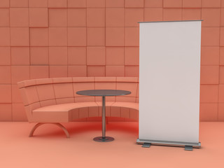 Blank roll up banner display. Template mockup. 3D