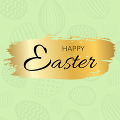 Happy Easter background, calligraphic text, eggs texture pastel. Greeting Easter 3D card, grunge paint frame, gold brush stroke. Golden decoration border. Holiday letters .design Vector illustration