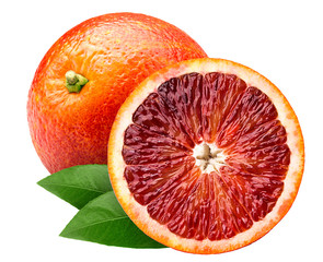 red blood orange slice, isolated on white background, clipping path, full depth of field