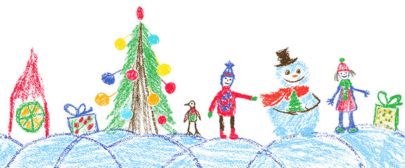 Like Child Hand Drawing Christmas Space Seamless Border