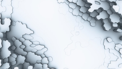 Abstract background with white poligonal elements. 3d render.