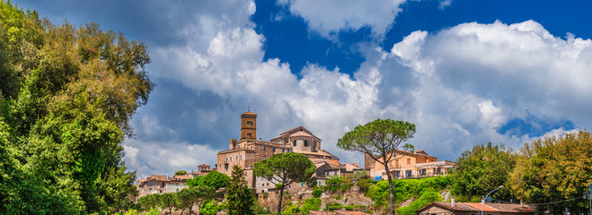 The old town of Sutri among clouds, a beautiful medieval city near Rome, along the famous pilgrim...