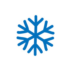 Snowflake sign. Blue Snowflake icon isolated on white background. Snow flake silhouette. Symbol of snow, holiday, cold weather, frost. Winter design element. Vector illustration