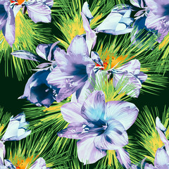Obraz na płótnie Canvas Amaryllis flower, seamless pattern. Watercolor illustration.
