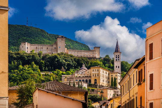 View of the ancient city of Spoleto in Umbria, with its most famous medieval monuments