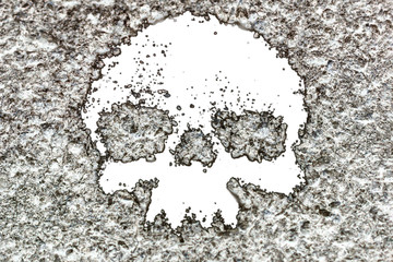 The silhouette of a human skull, like Jolly Roger. Concept: danger, pollution, poison.