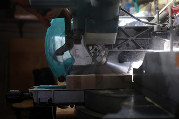 Workshop with tools and electric saws in the process