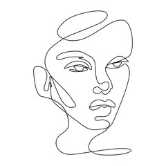 Continuous line vector drawing. Face silhouette. Abstract portrait.