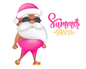 Summer Santa cartoon character. Vector illustration. Tropical Christmas and Happy New Year in a warm climate design.