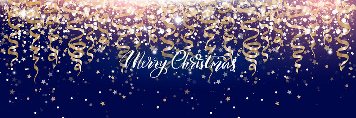 Fototapeta na wymiar Merry Christmas and Happy New Year Holiday banner. Vector sparkling design