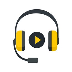 Headphones sound learning icon. Flat illustration of headphones sound learning vector icon for web design