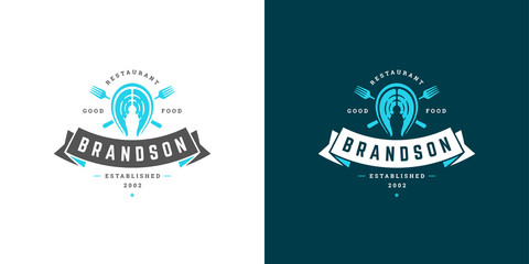 Seafood logo or sign vector illustration fish market and restaurant emblem template design fish fillet steak silhouette