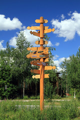 The pointer direction and distances in the city of Surgut of Khanty-Mansi Autonomous district of Russia