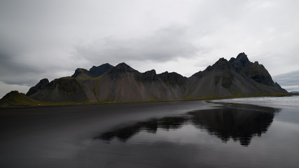 Fototapeta na wymiar Vestrahorn Stockknes mountain from the west side Iceland.