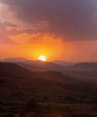 Cappadocia rock formations clustered in Monks Valley, view from Uchisar castle, Turkey 