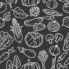 Seamless Vegetable Pattern. Chalkboard Drawing.