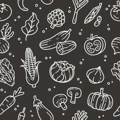 Seamless Vegetable Pattern. Chalkboard Drawing.