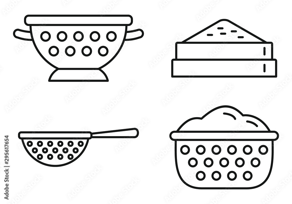 Poster kitchen sieve icons set. outline set of kitchen sieve vector icons for web design isolated on white 