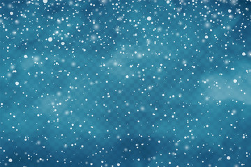 Realistic falling snow with snowflakes and clouds. Winter transparent background for Christmas or New Year card. Frost storm effect, snowfall, ice. Vector illustration.