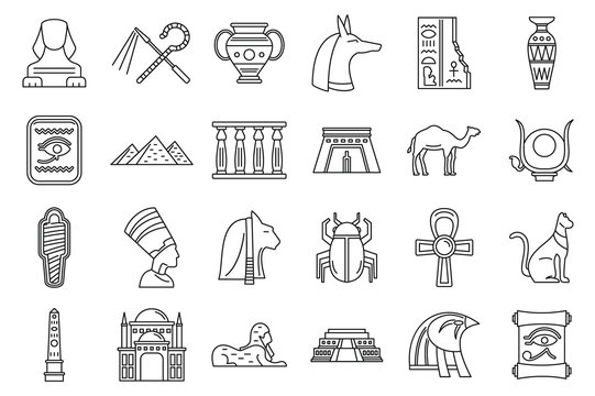 Egypt travel icons set. Outline set of Egypt travel vector icons for web design isolated on white background