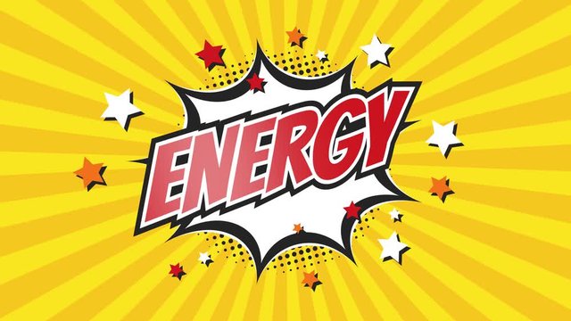 ENERGY - Comic Pop Art text video 4K, chroma key version included. Vintage colorful cartoon animation with explosion of speech bubble message.