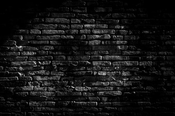 Black brick walls background and texture. The texture of the brick is black. Background of empty brick basement wall. black wall.