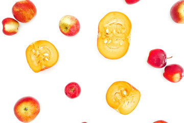 Autumn composition. Apple and pumpkin on white background. Autumn, thanksgiving day concept. Flat lay