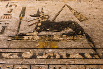 Kings Valley in Luxor, Upper Egypt in the early morning. Interior views of graves, wall paintings...